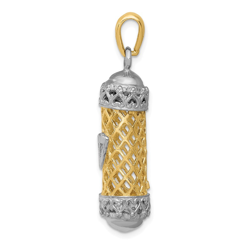14k Two-tone 10 mm Two-Tone 3D Mezuzah W/Shin Charm (4.1 grams)