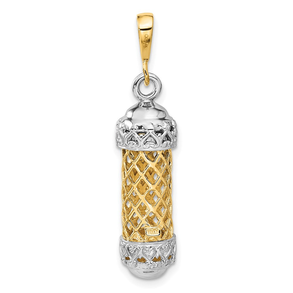 14k Two-tone 10 mm Two-Tone 3D Mezuzah W/Shin Charm (4.1 grams)