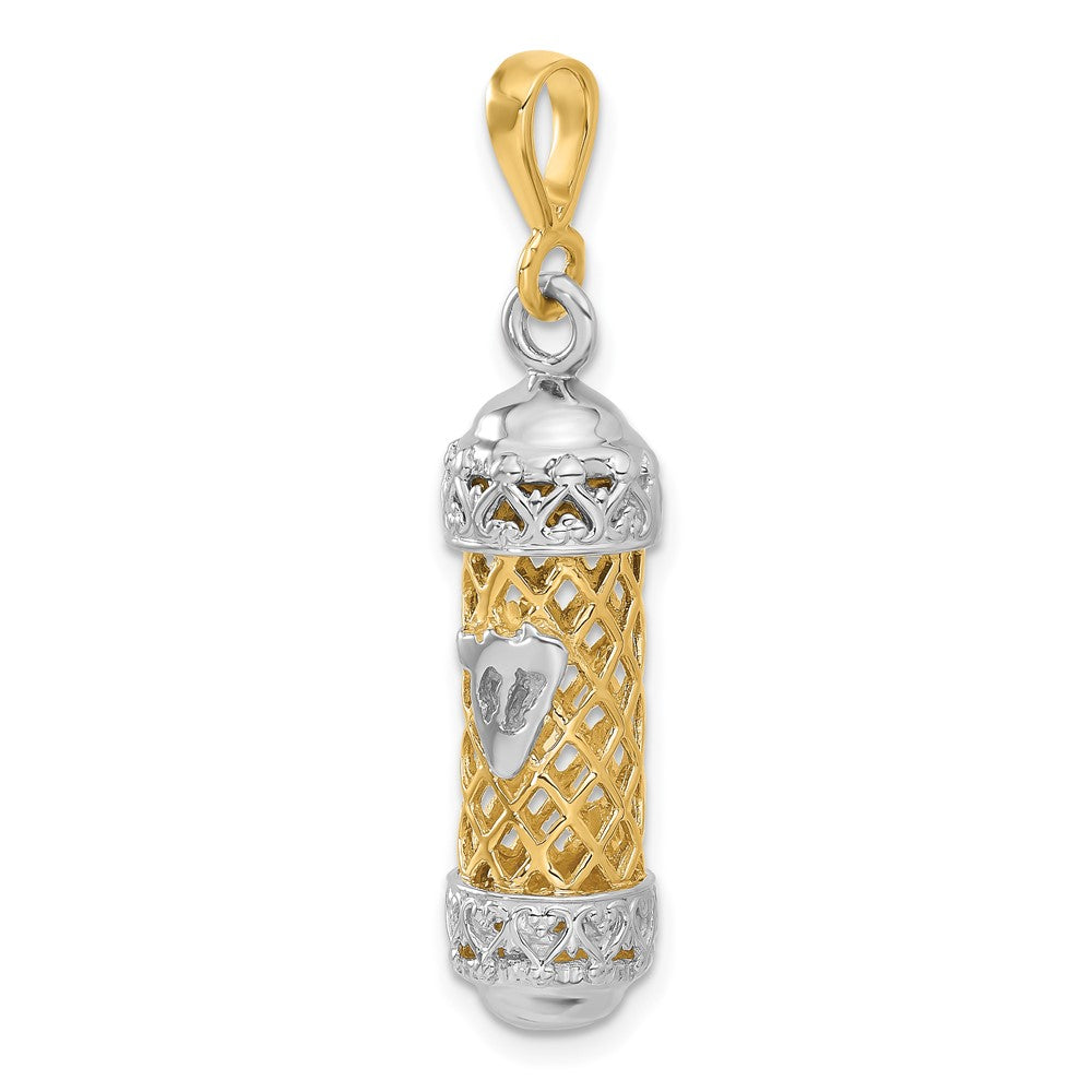14k Two-tone 10 mm Two-Tone 3D Mezuzah W/Shin Charm (4.1 grams)