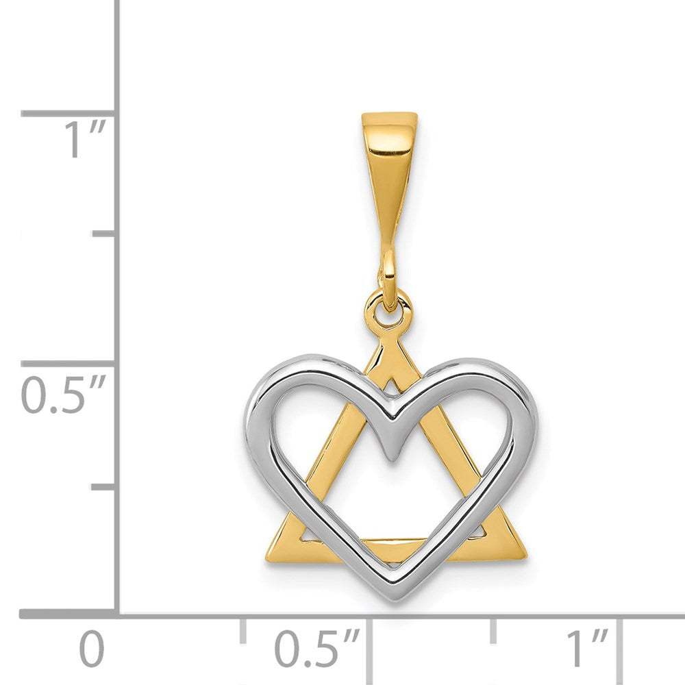 14k Two-tone 16 mm Two-Tone Star of David Heart Pendant (1.66 grams)