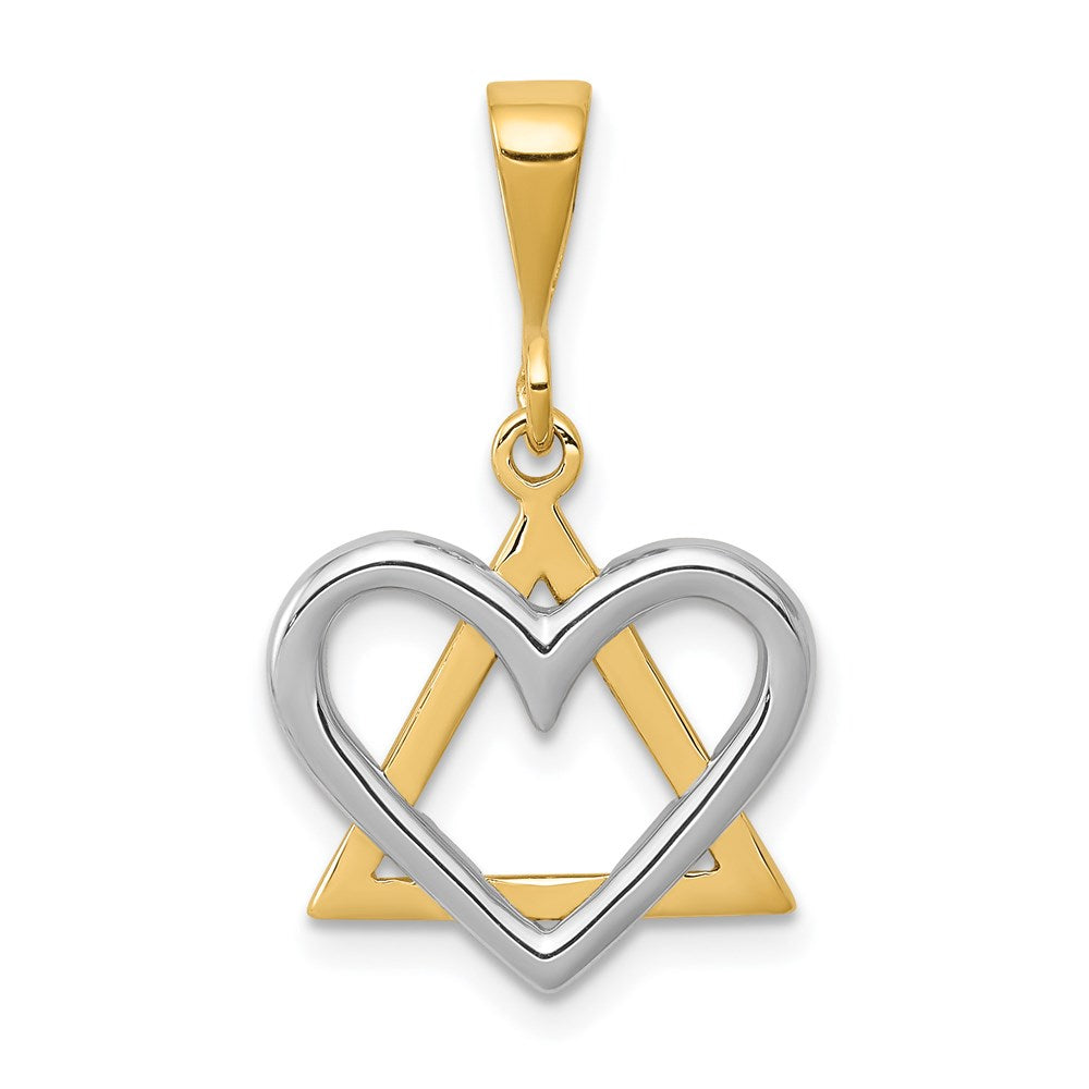 14k Two-tone 16 mm Two-Tone Star of David Heart Pendant (1.66 grams)
