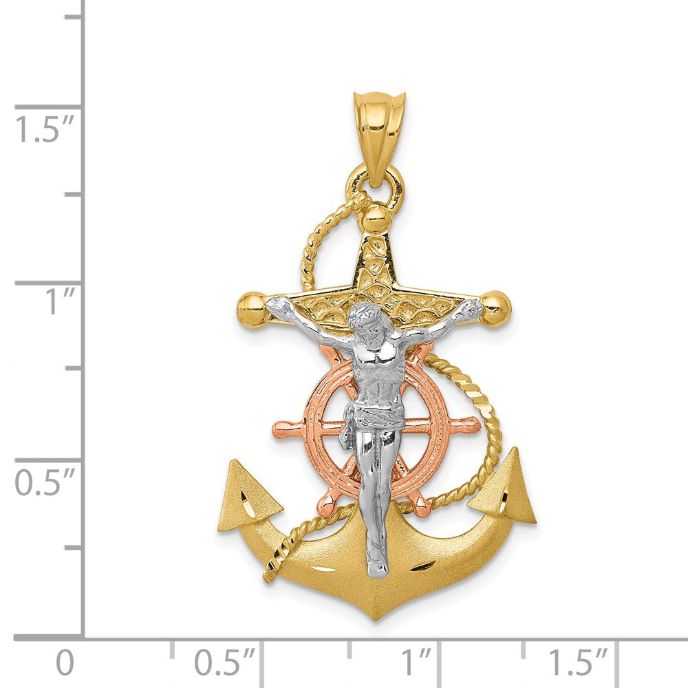 14k Tri-Color 23 mm Tri-color Mariners Cross Pendant (4.18 grams)