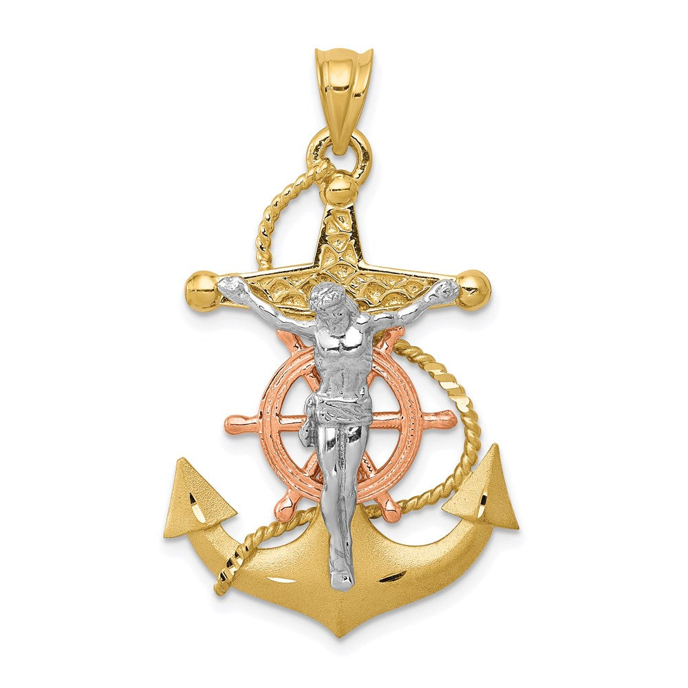 14k Tri-Color 23 mm Tri-color Mariners Cross Pendant (4.18 grams)