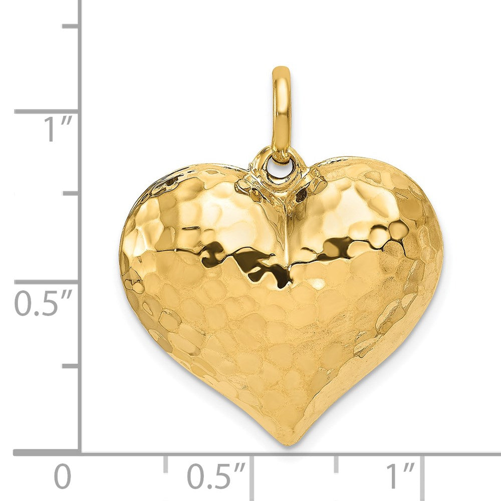 14K Polished and Hammered 3-D Puffed Heart Pendant (2.92 grams)