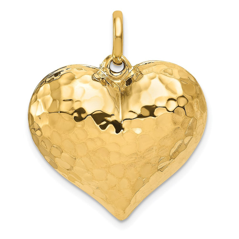 14K Polished and Hammered 3-D Puffed Heart Pendant (2.92 grams)