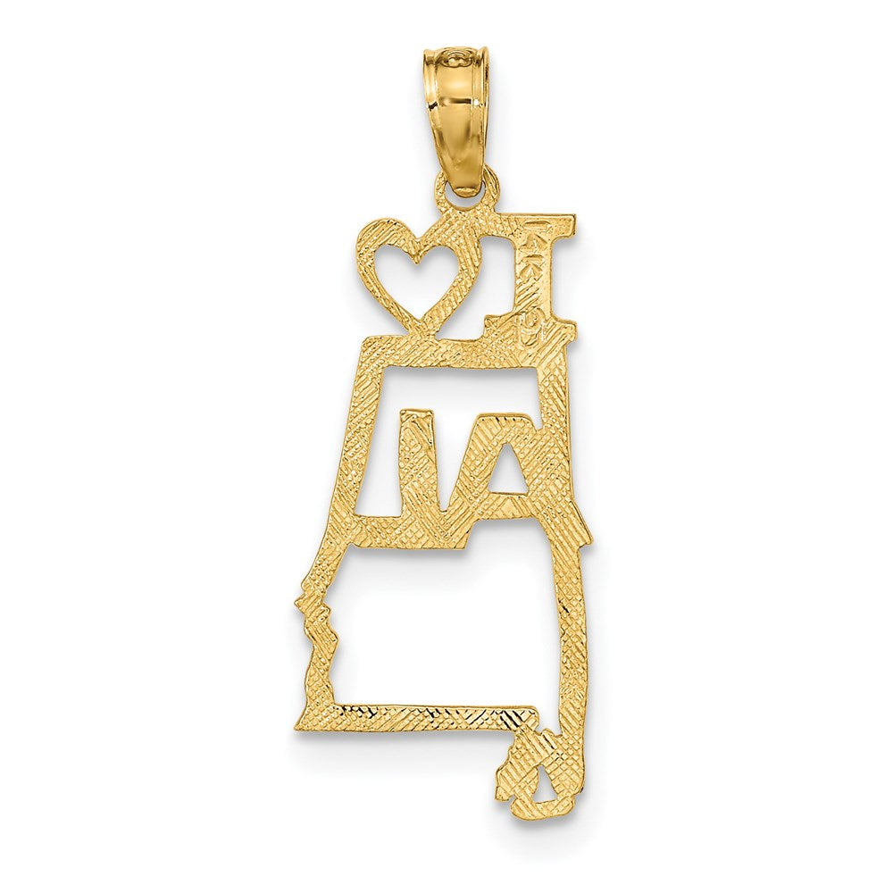 14k Solid I HEART AL Alabama State Pendant (0.67 grams)