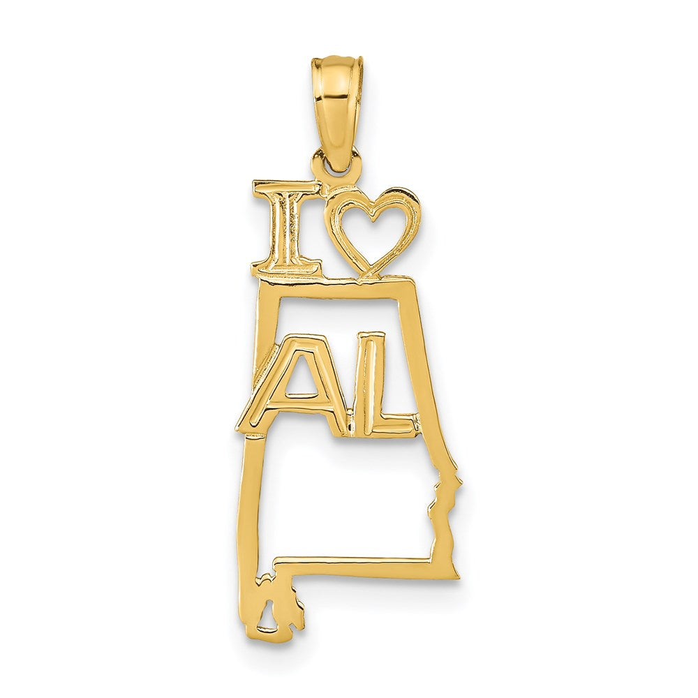 14k Solid I HEART AL Alabama State Pendant (0.67 grams)
