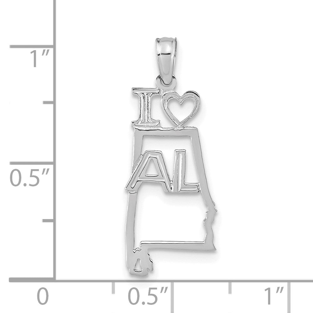 14k White Gold 11 mm Solid Alabama State Pendant (0.63 grams)