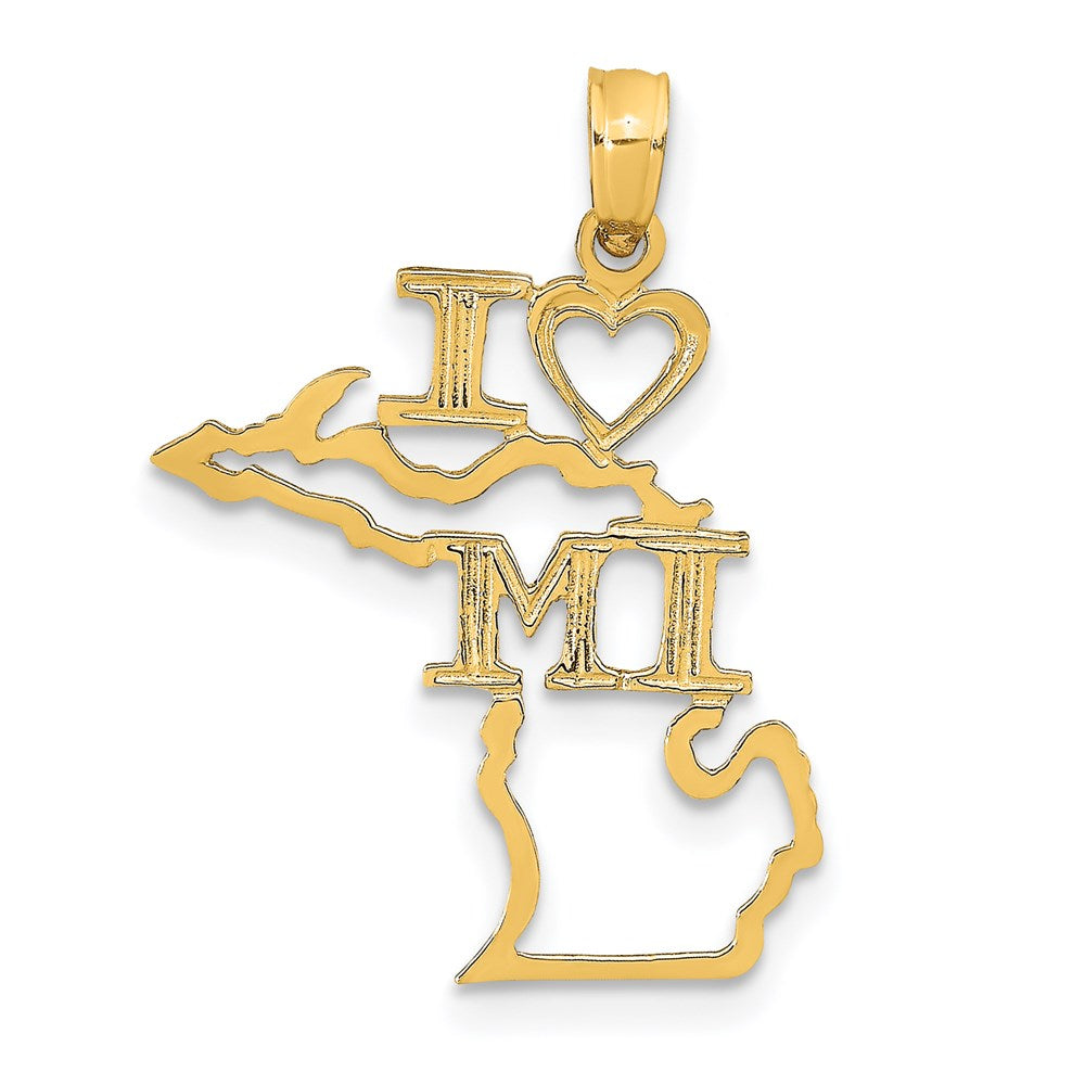 14k Yellow Gold 20 mm Solid Michigan State Pendant (0.72 grams)