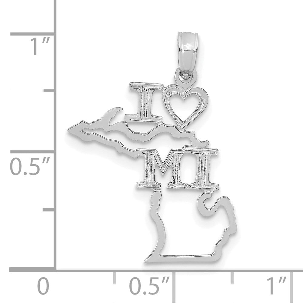 14k White Gold 20 mm Solid Michigan State Pendant (0.69 grams)