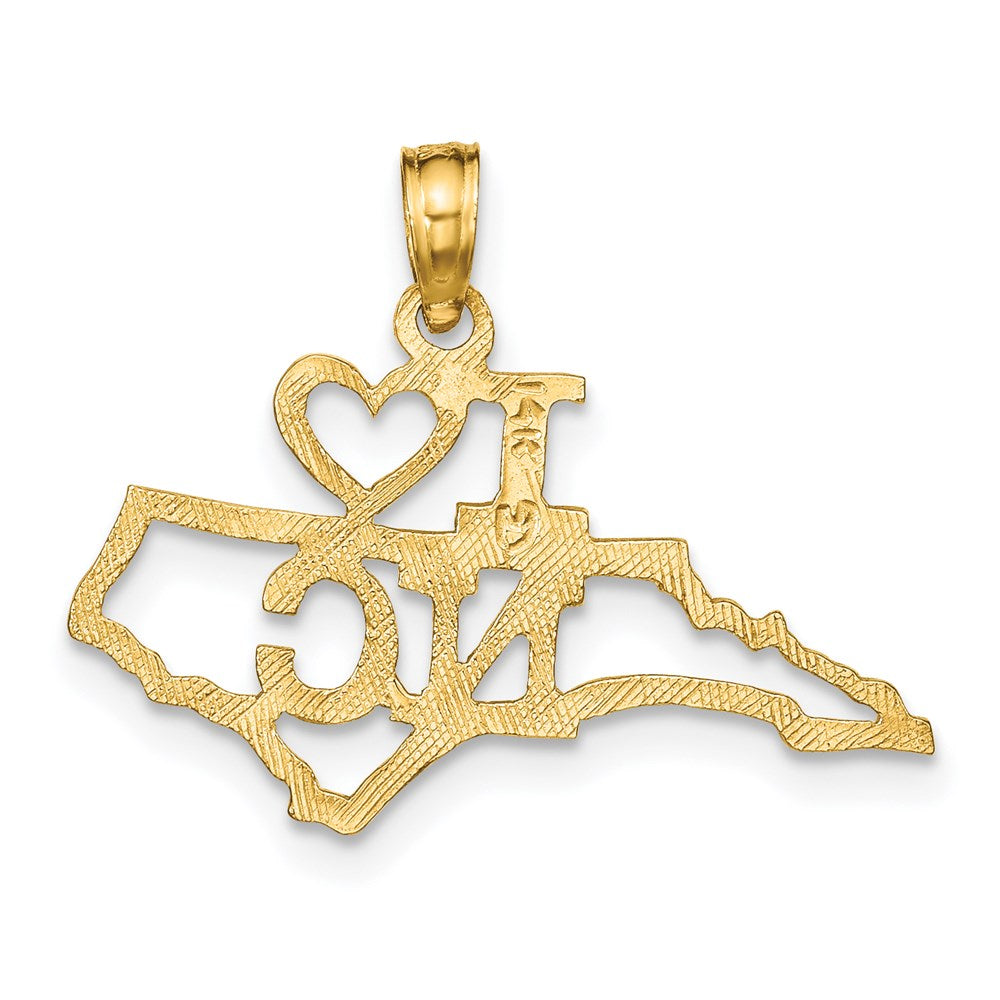 14k Solid I HEART NC North Carolina State Pendant (0.88 grams)