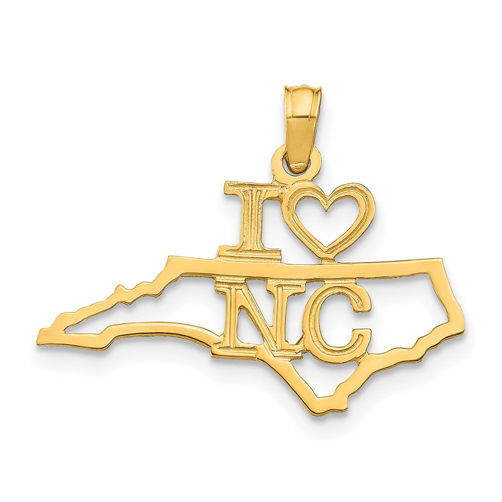 14k Solid I HEART NC North Carolina State Pendant (0.88 grams)
