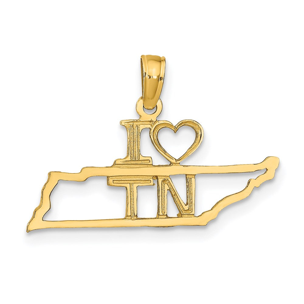 14k Solid I HEART TN Tennessee State Pendant (0.75 grams)