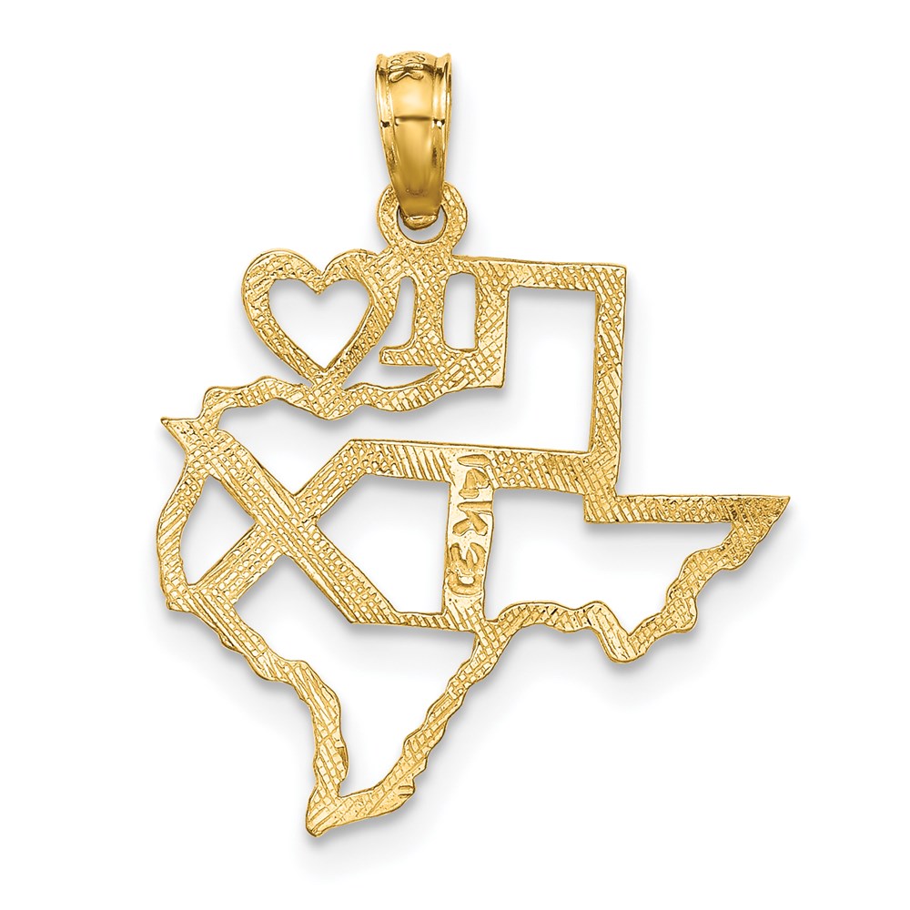 14k Yellow Gold 19 mm Solid Texas State Pendant (0.8 grams)