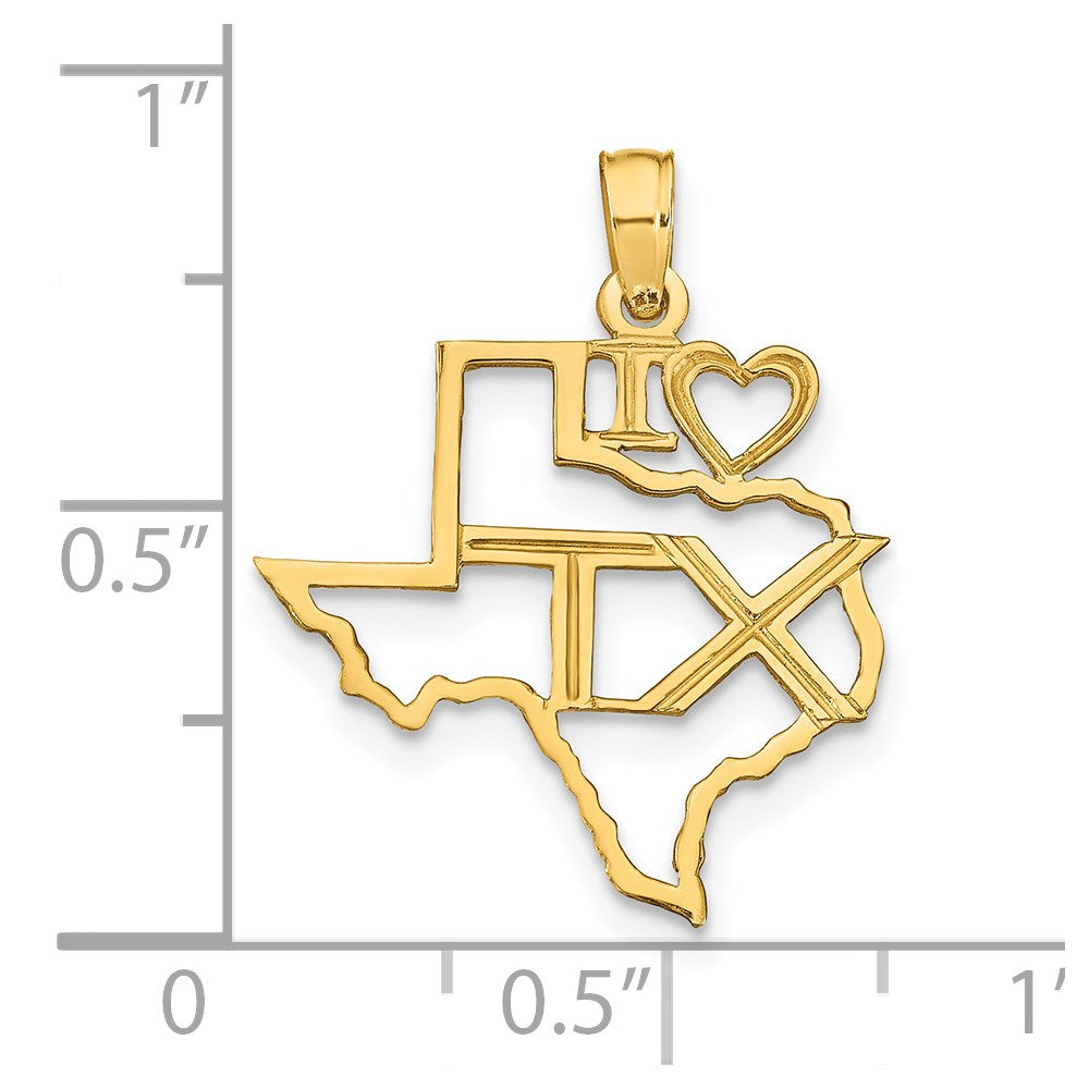 14k Yellow Gold 19 mm Solid Texas State Pendant (0.8 grams)