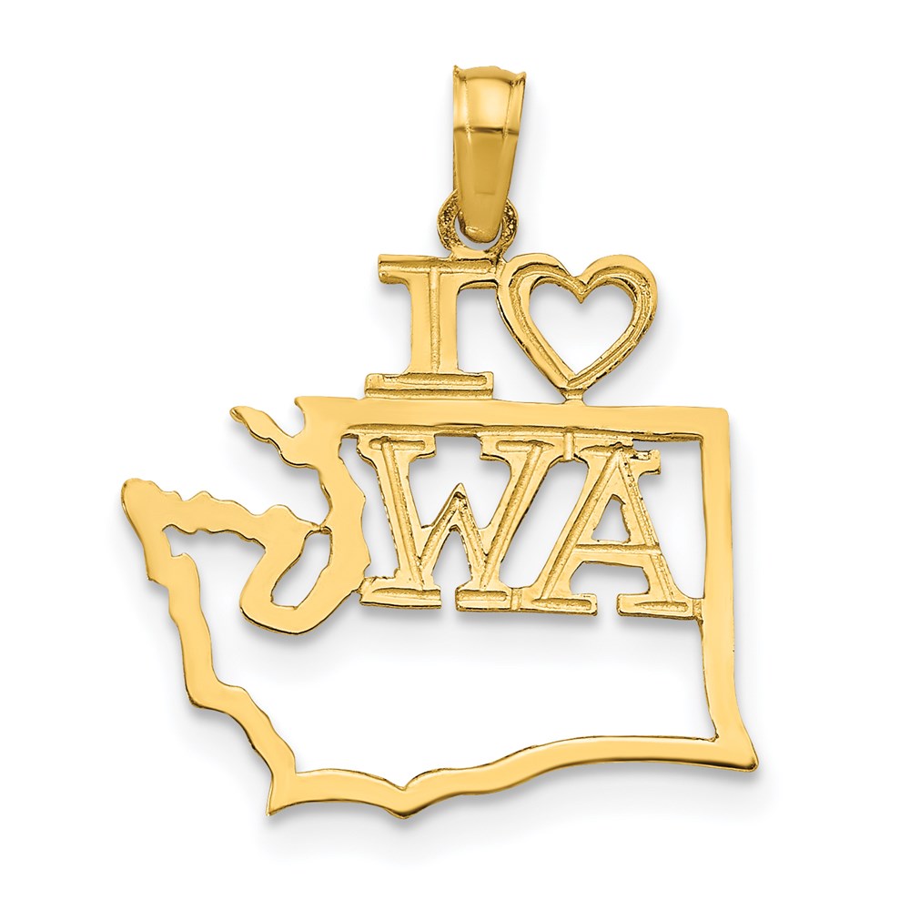 14k Solid I HEART WA Washington State Pendant (0.84 grams)