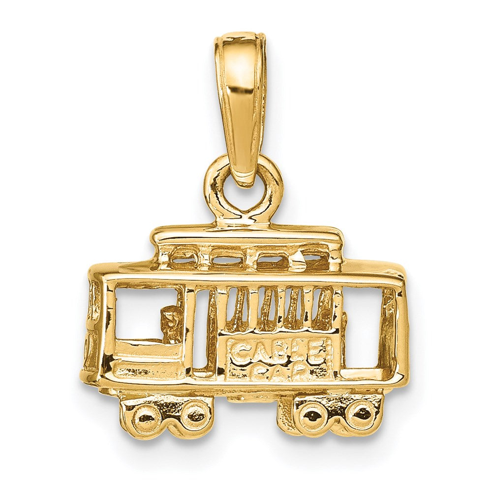 14k Yellow Gold 14.5 mm Solid Polished 3-D Trolley Car Pendant (2.64 grams)