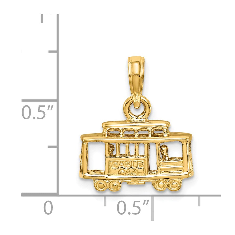 14k Yellow Gold 14.5 mm Solid Polished 3-D Trolley Car Pendant (2.64 grams)