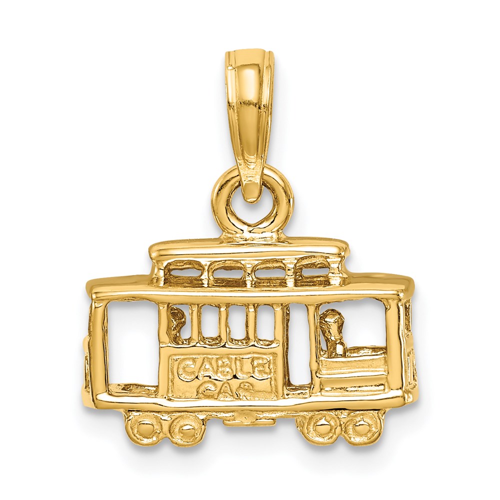 14k Yellow Gold 14.5 mm Solid Polished 3-D Trolley Car Pendant (2.64 grams)
