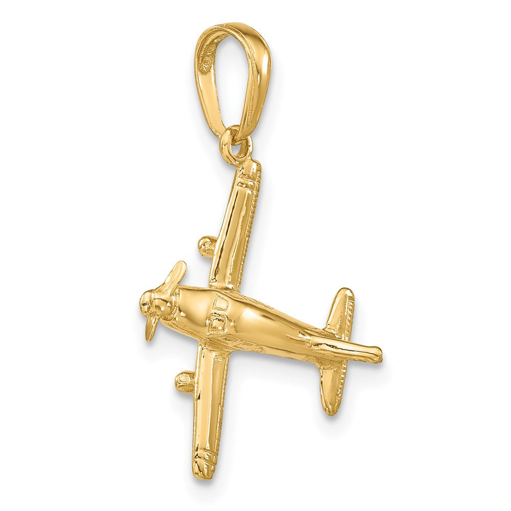 14k Yellow Gold 19 mm 3-D Low-Wing Airplane Pendant (1.94 grams)