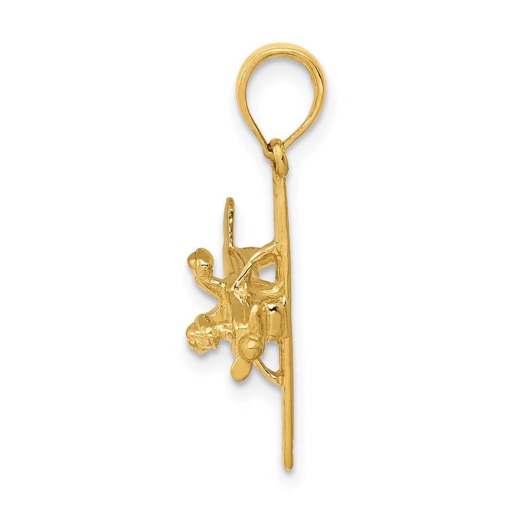 14k Yellow Gold 19 mm 3-D High-Wing Airplane Pendant (1.75 grams)