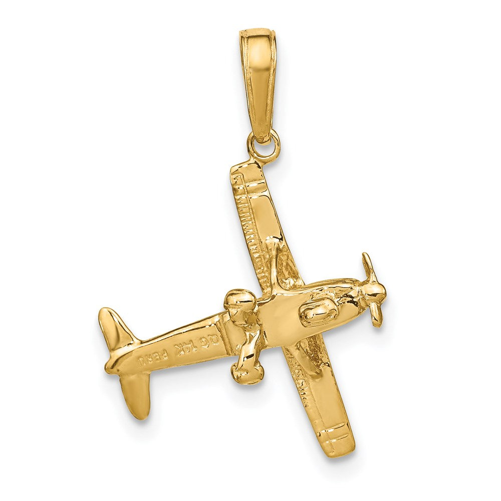 14k Yellow Gold 19 mm 3-D High-Wing Airplane Pendant (1.75 grams)