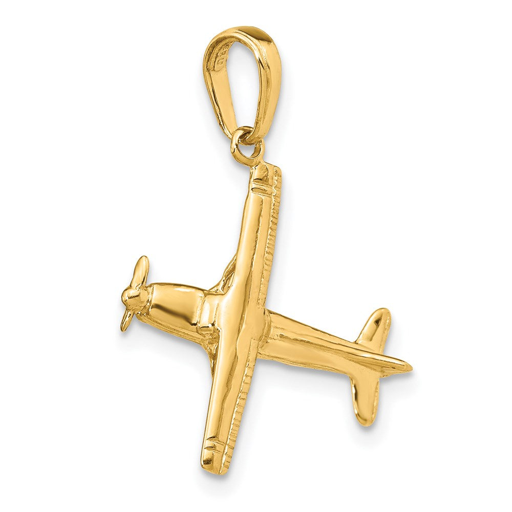 14k Yellow Gold 19 mm 3-D High-Wing Airplane Pendant (1.75 grams)