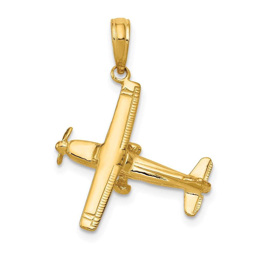14k Yellow Gold 19 mm 3-D High-Wing Airplane Pendant (1.75 grams)