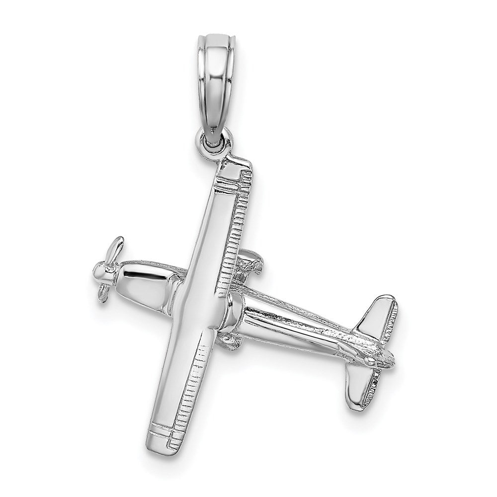 14k White Gold 19 mm 3-D High Wing Airplane Charm (1.89 grams)