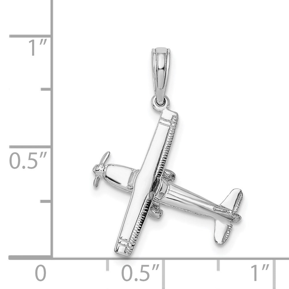 14k White Gold 19 mm 3-D High Wing Airplane Charm (1.89 grams)
