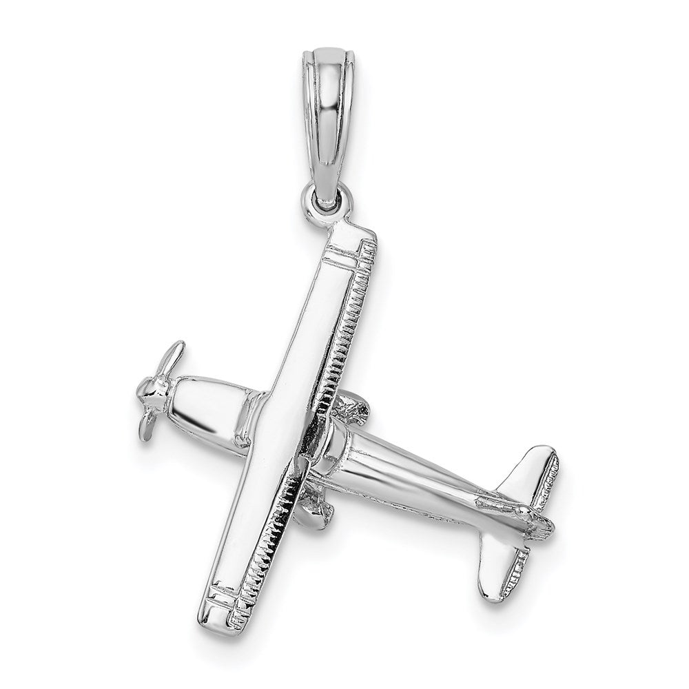 14k White Gold 19 mm 3-D High Wing Airplane Charm (1.89 grams)