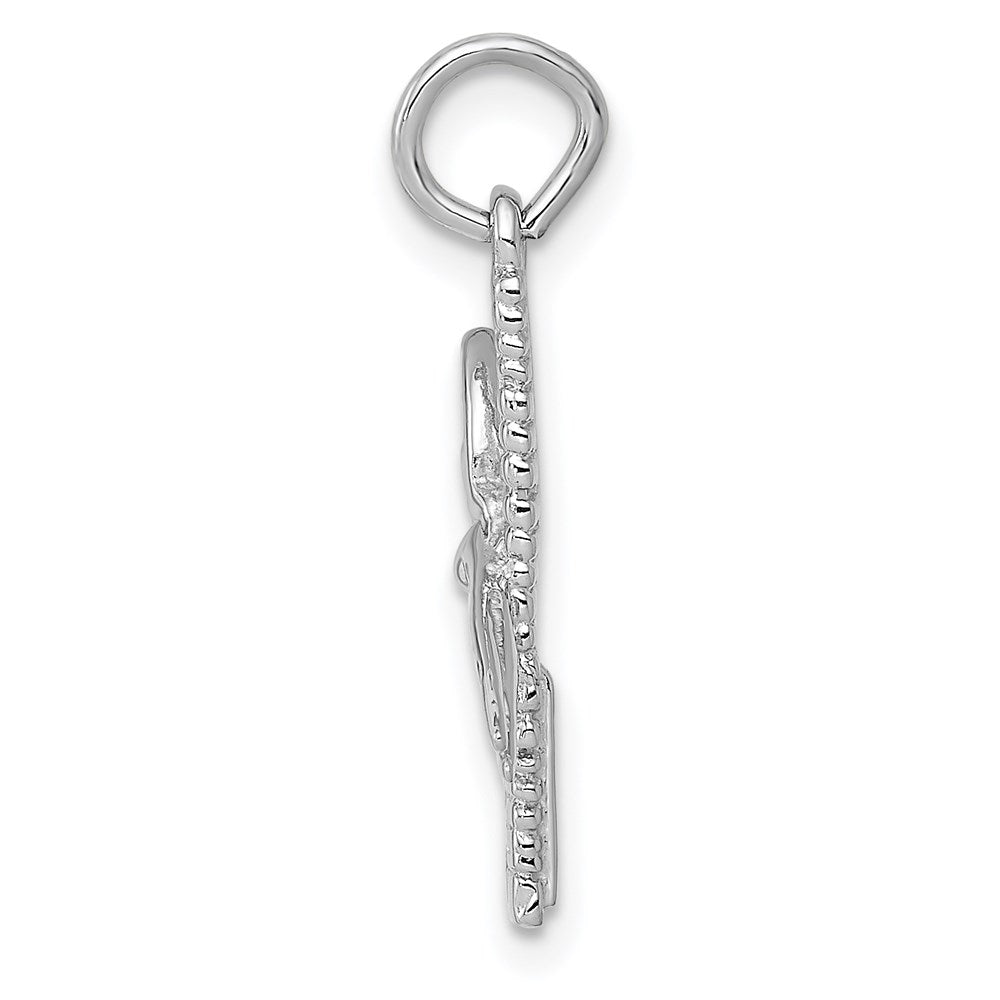 14k White Gold 15 mm Satin Diamond-cut Comb and Scissors Charm (0.99 grams)