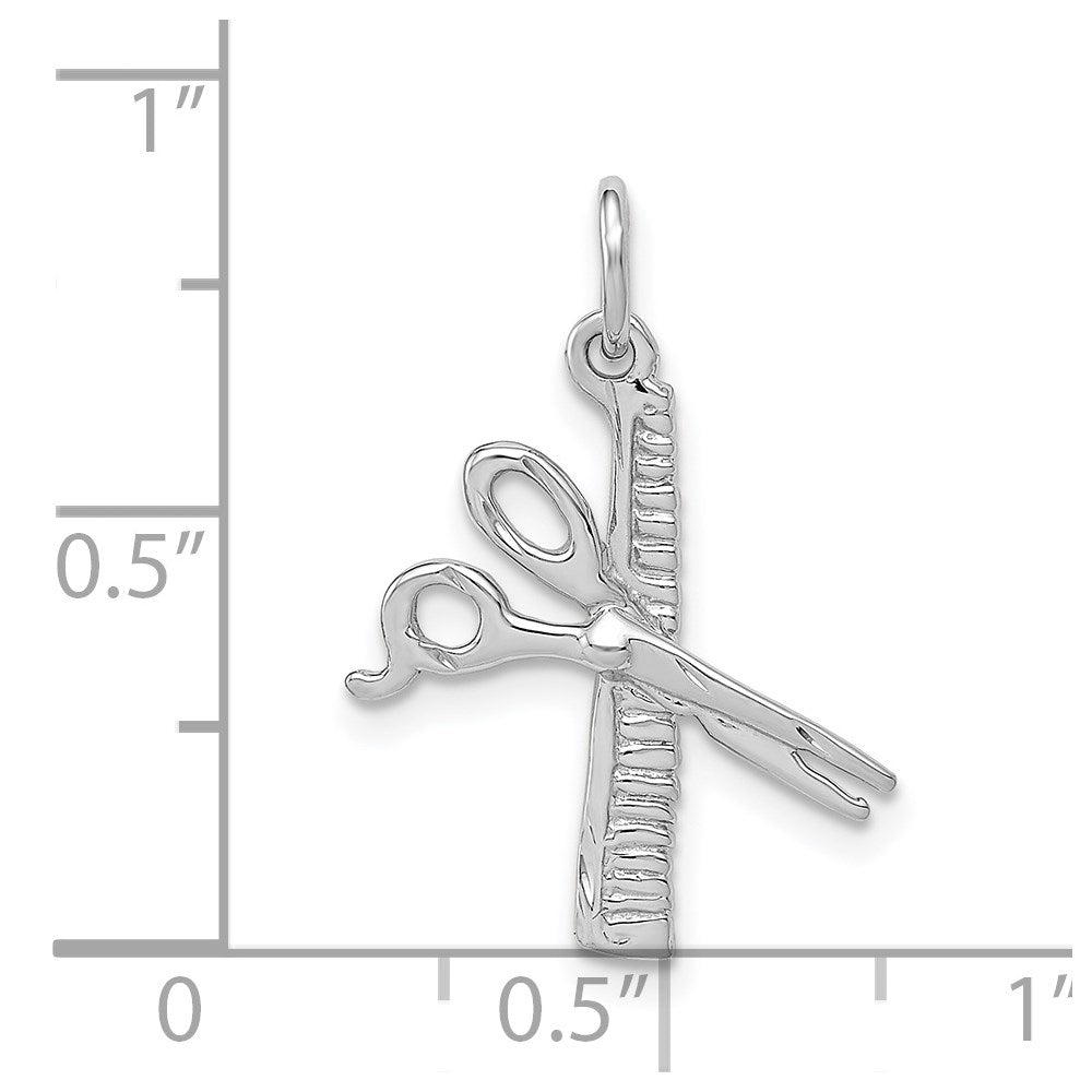 14k White Gold 15 mm Satin Diamond-cut Comb and Scissors Charm (0.99 grams)