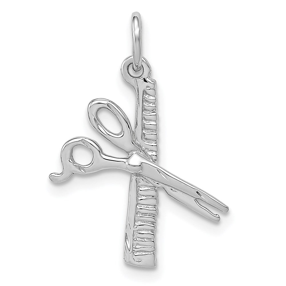 14k White Gold 15 mm Satin Diamond-cut Comb and Scissors Charm (0.99 grams)