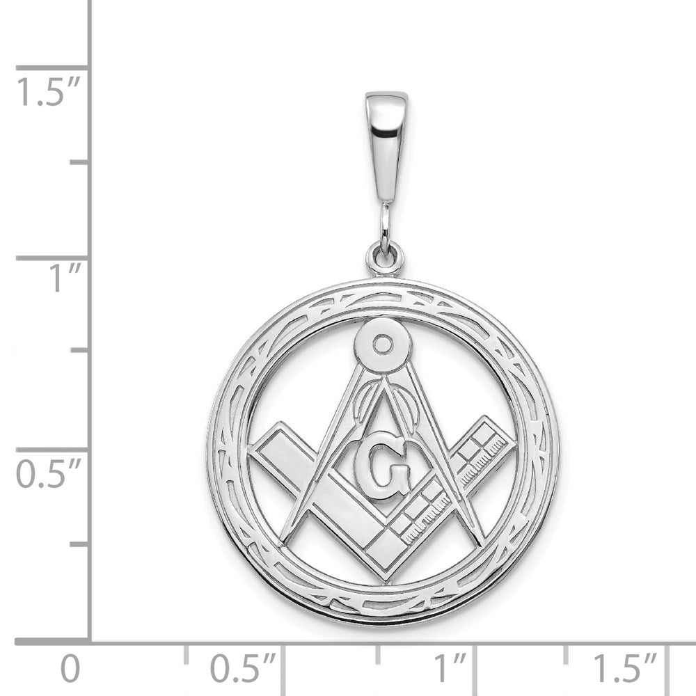 14k White Gold 23 mm Polished & Textured Large Masonic Symbol Pendant (2.94 grams)