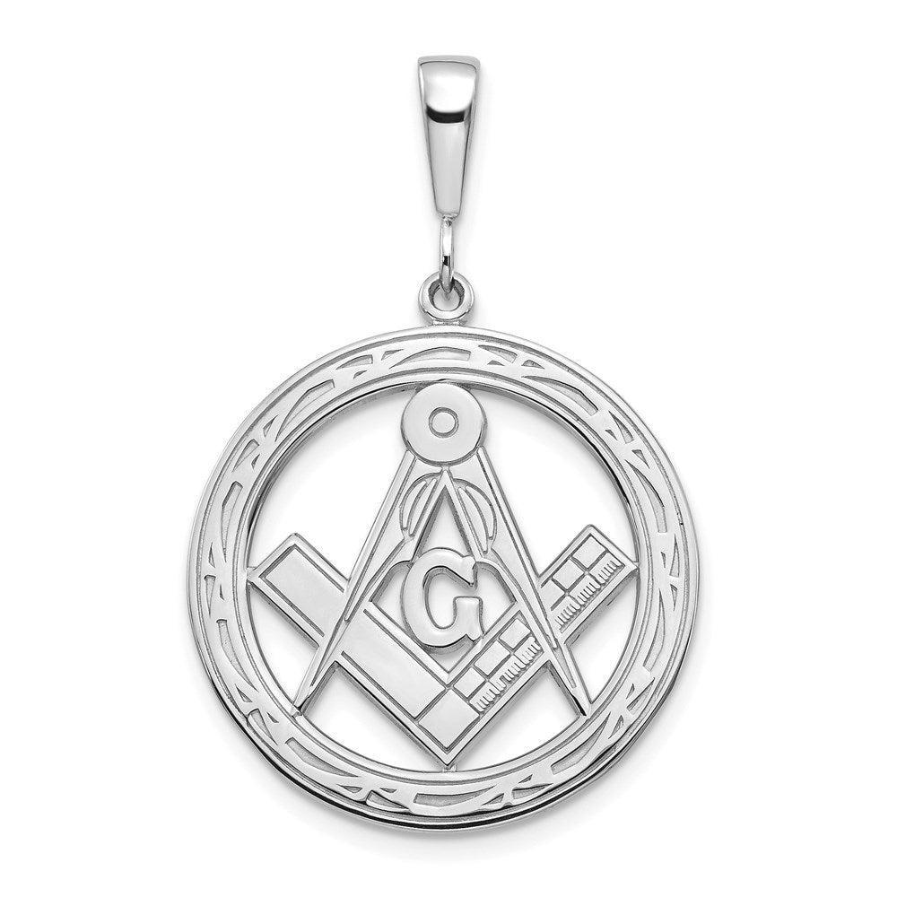 14k White Gold 23 mm Polished & Textured Large Masonic Symbol Pendant (2.94 grams)