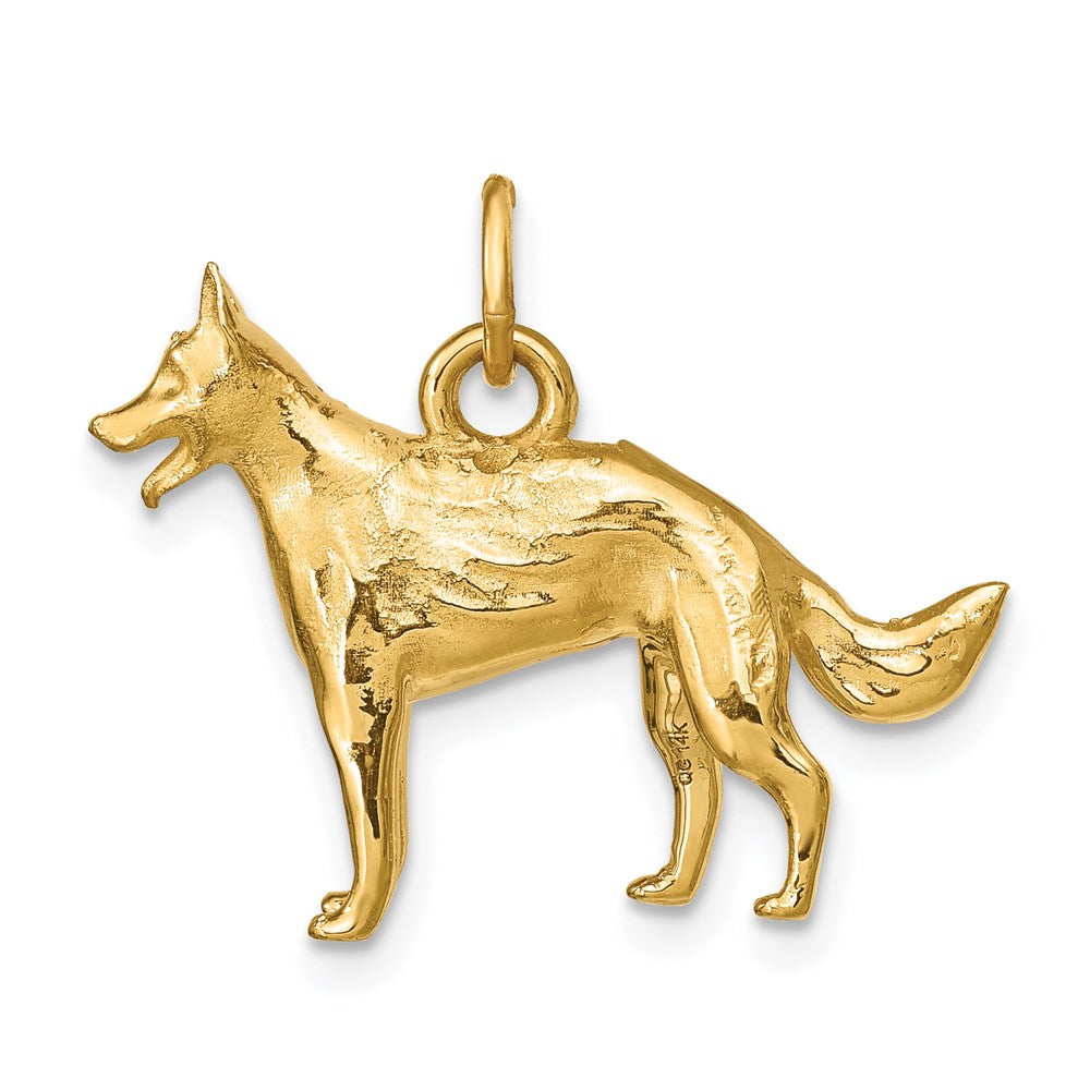 14k Yellow Gold 25 mm Solid Polished 3-D German Shepherd Charm (5.43 grams)