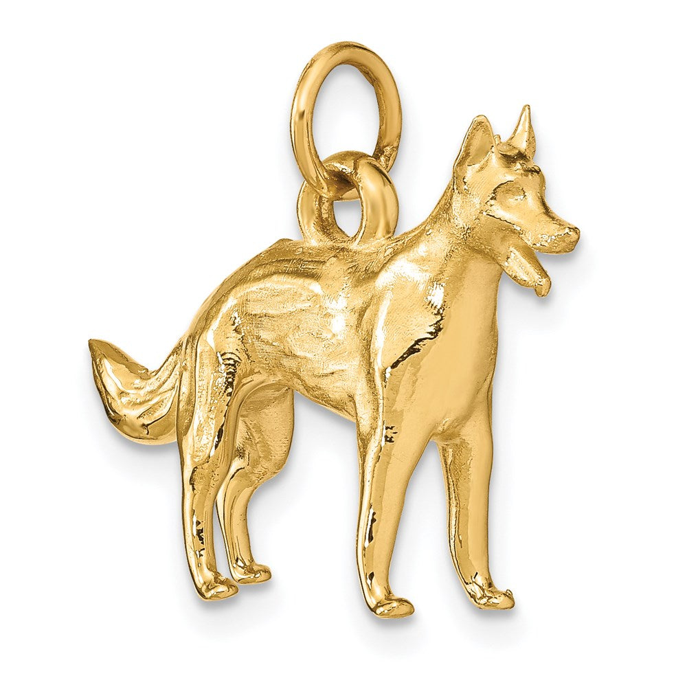 14k Yellow Gold 25 mm Solid Polished 3-D German Shepherd Charm (5.43 grams)