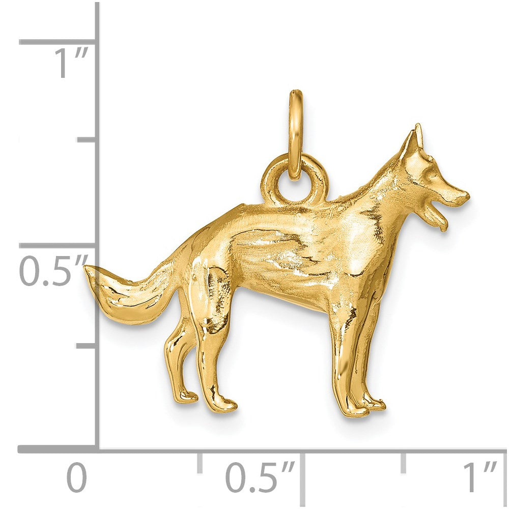 14k Yellow Gold 25 mm Solid Polished 3-D German Shepherd Charm (5.43 grams)