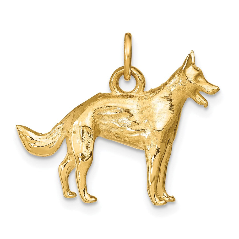 14k Yellow Gold 25 mm Solid Polished 3-D German Shepherd Charm (5.43 grams)