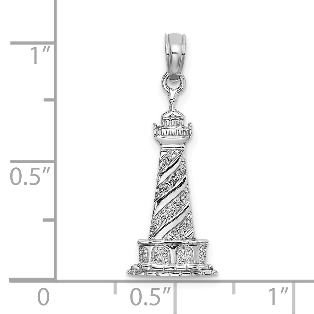 14k White Gold 10.5 mm 2-D Cape Hatteras Lighthouse Charm (0.95 grams)