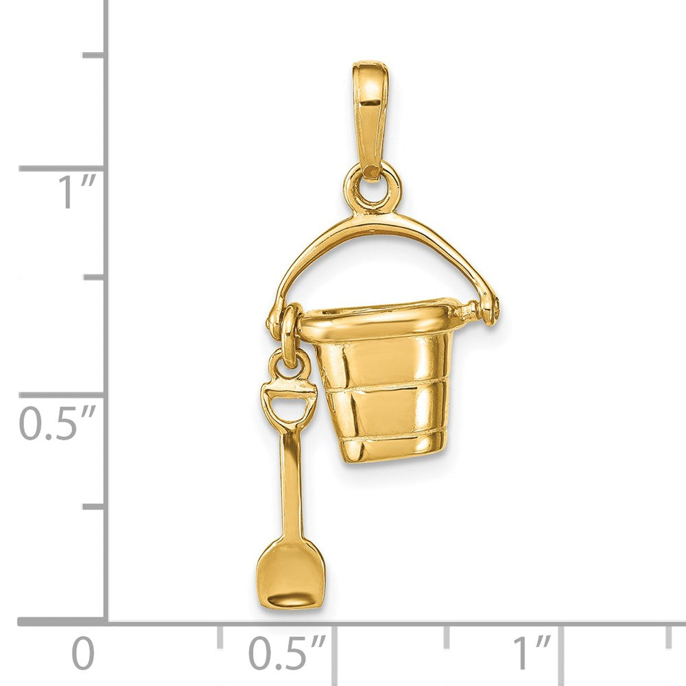 14k Yellow Gold 21 mm Polished 3-D Moveable Pail and Shovel Pendant (2.53 grams)