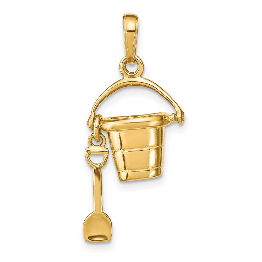 14k Yellow Gold 21 mm Polished 3-D Moveable Pail and Shovel Pendant (2.53 grams)
