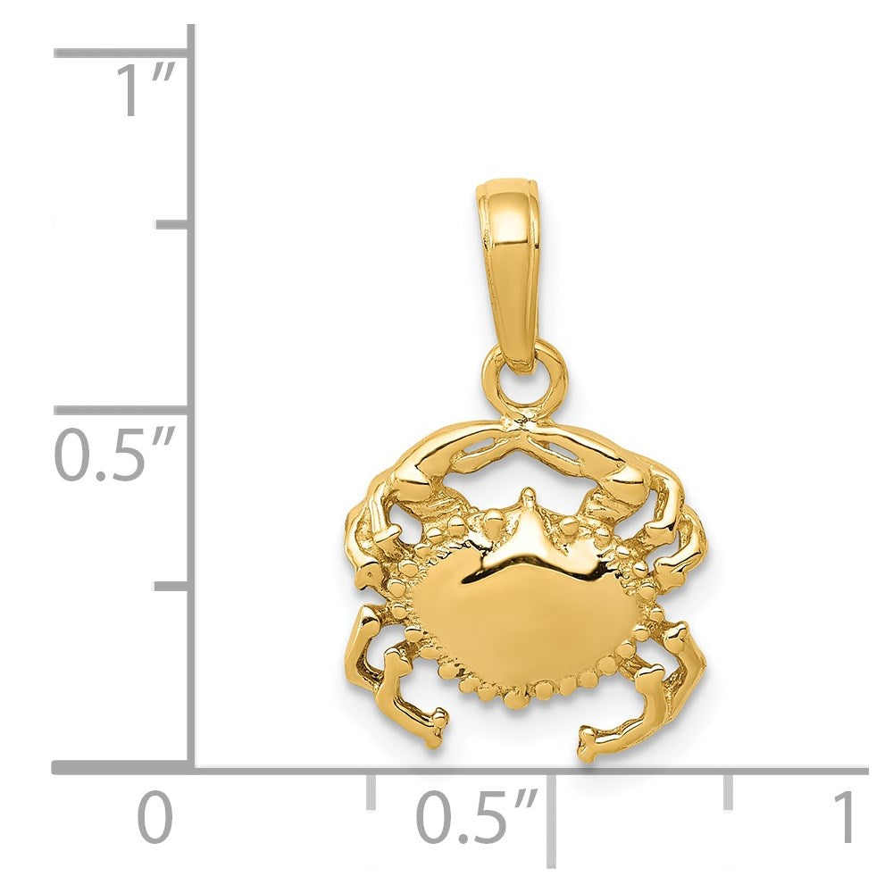 14k Yellow Gold 12.5 mm Solid Polished Open-Backed Crab Pendant (1.18 grams)