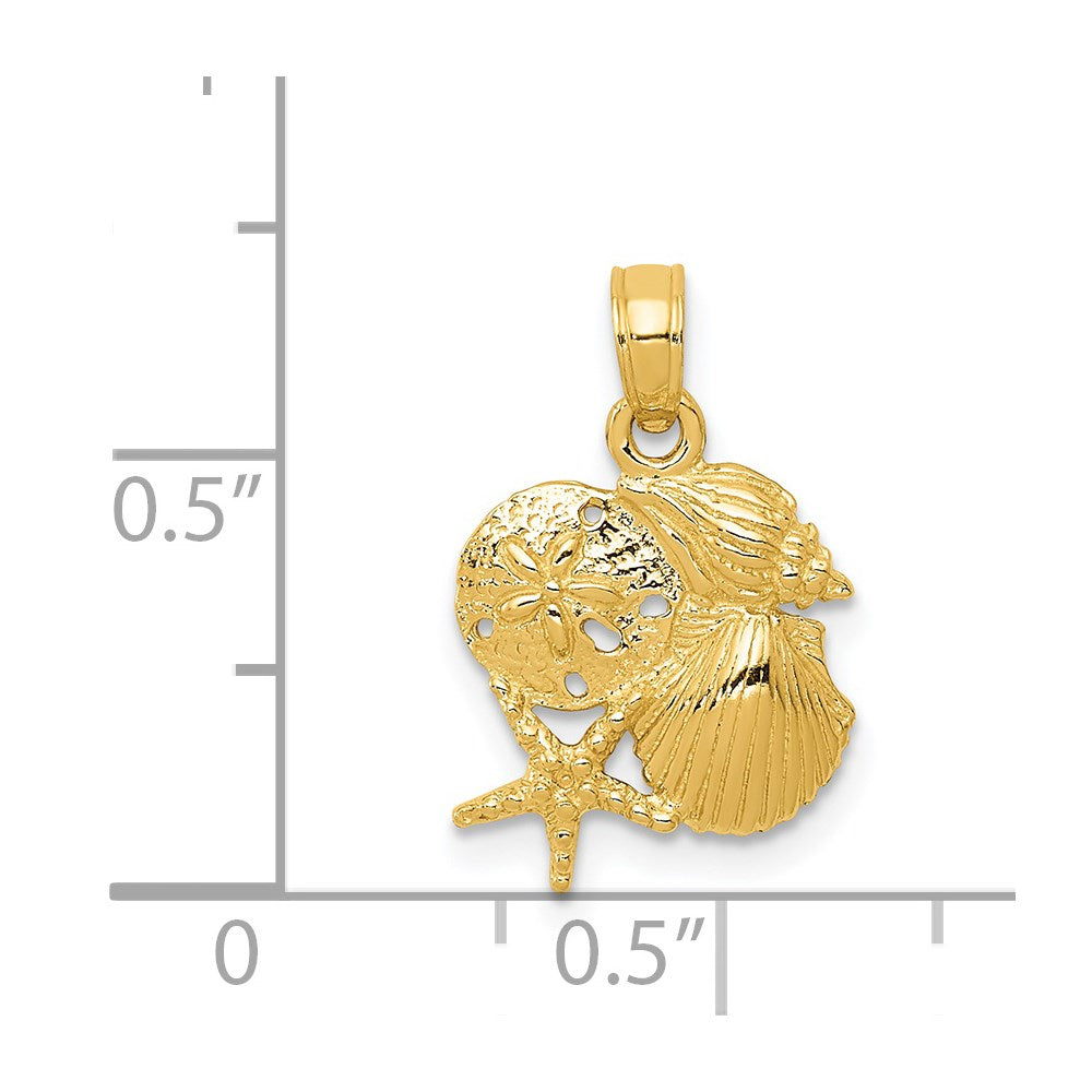 14k Yellow Gold 12.8 mm Solid Polished Mini Shell Cluster Pendant (1.14 grams)