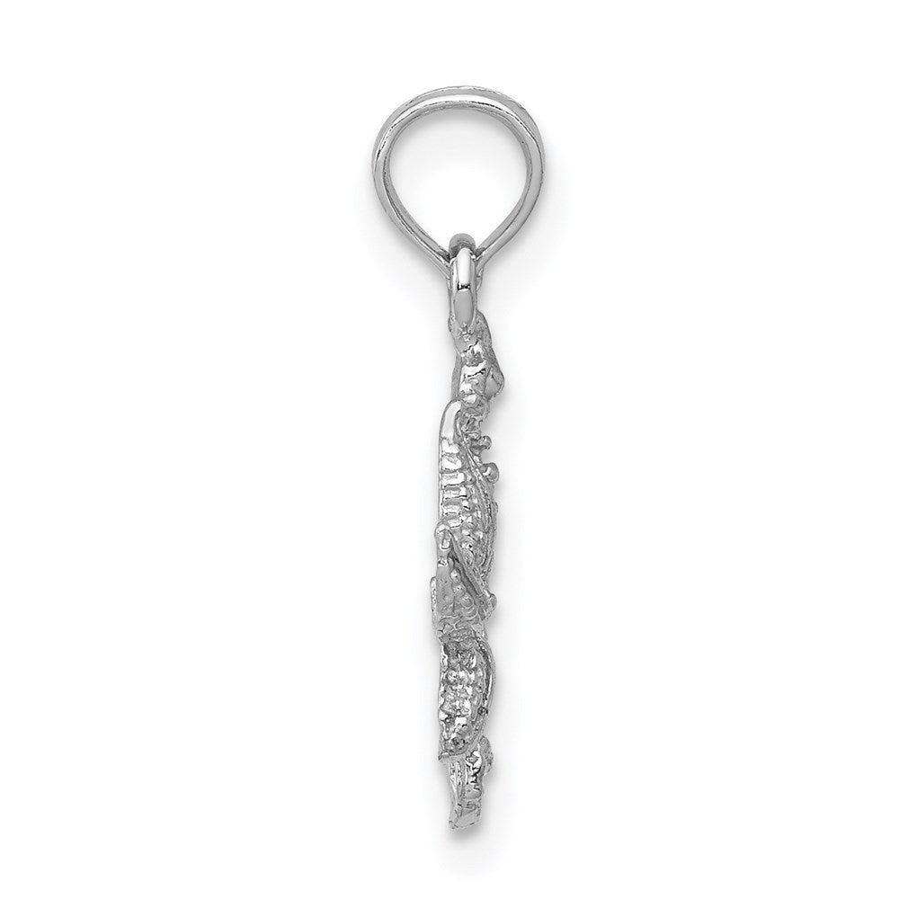 14k White Gold 11.5 mm Solid Seahorse and Starfish Pendant (0.9 grams)