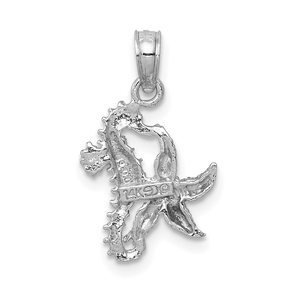 14k White Gold 11.5 mm Solid Seahorse and Starfish Pendant (0.9 grams)