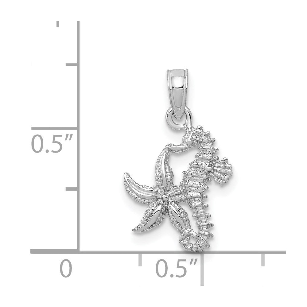 14k White Gold 11.5 mm Solid Seahorse and Starfish Pendant (0.9 grams)