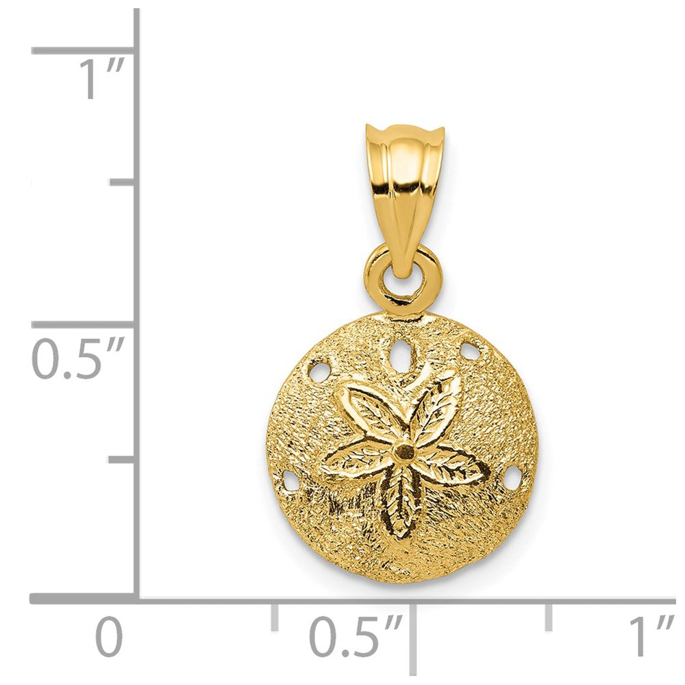 14k Yellow Gold 12 mm Solid Polished Laser-Cut Sand Dollar Pendant (1.08 grams)