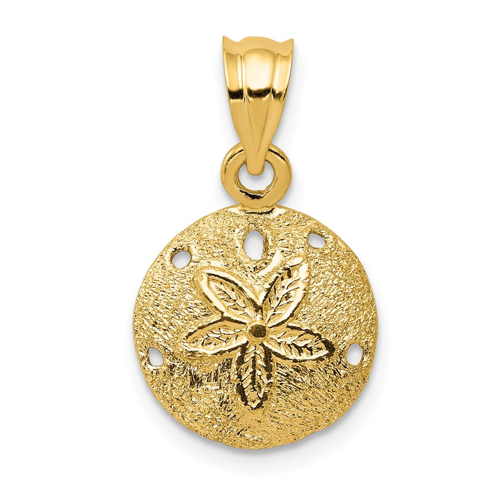 14k Yellow Gold 12 mm Solid Polished Laser-Cut Sand Dollar Pendant (1.08 grams)